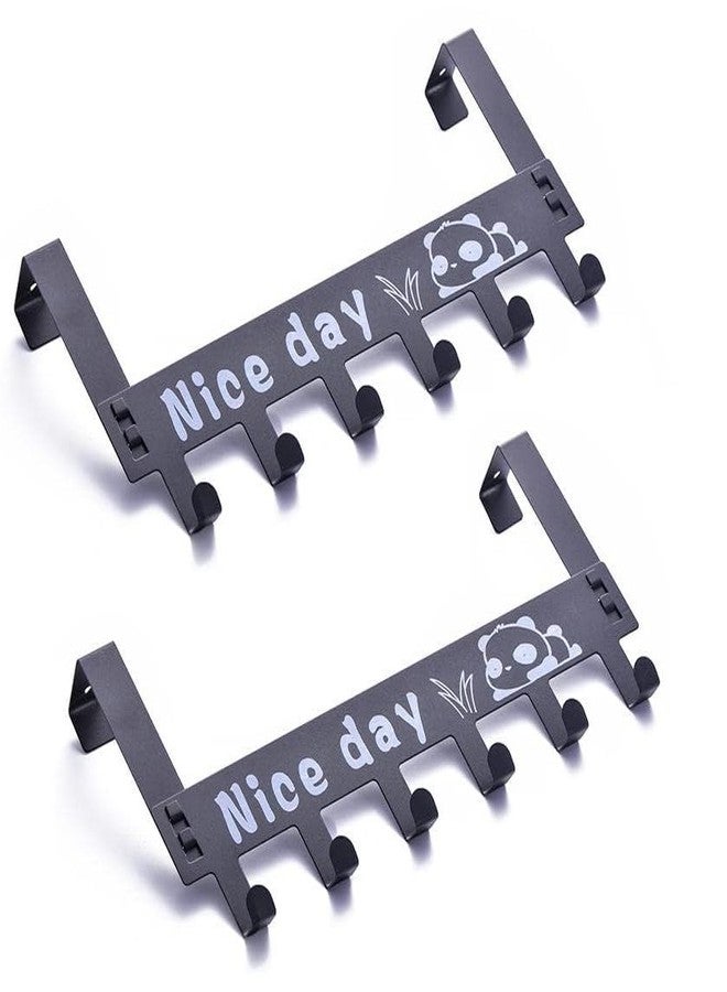 Kotinax Heavy Duty Carbon-Metal Over Door Hook Rack with 6 Hooks, Nice Day Design, Black Metal Door Hanger for Clothes and Accessories, Pack of 2 - Image 1